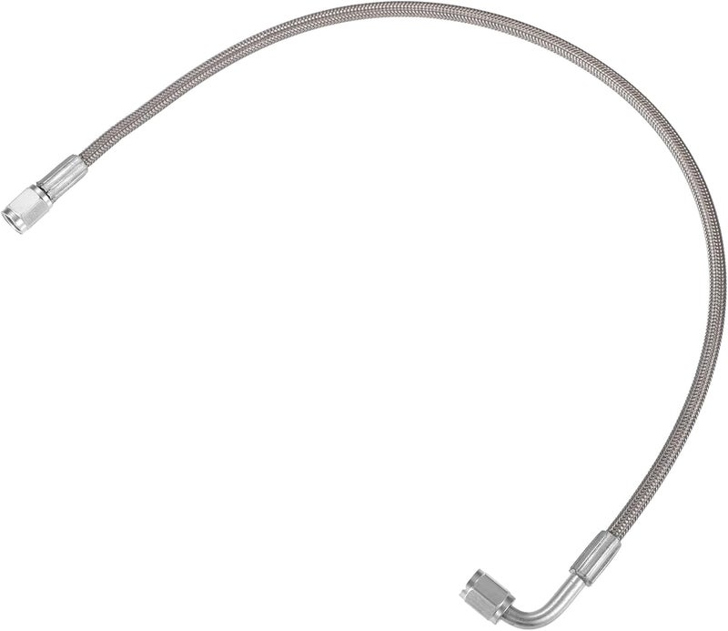 VekAuto AN3 Braided Steel Turbo Oil Feed Line 90 Degree to Straight Hose End, 20" Remote Turbocharger Oil Drain Return Line Universal for Car Durable Stainless Steel PTFE Silver Tone - Image 1